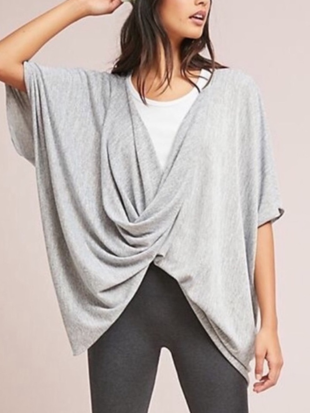 Saturday Sunday Anthropologie Women One Size Heather Gray Ami Kimono Twist Top